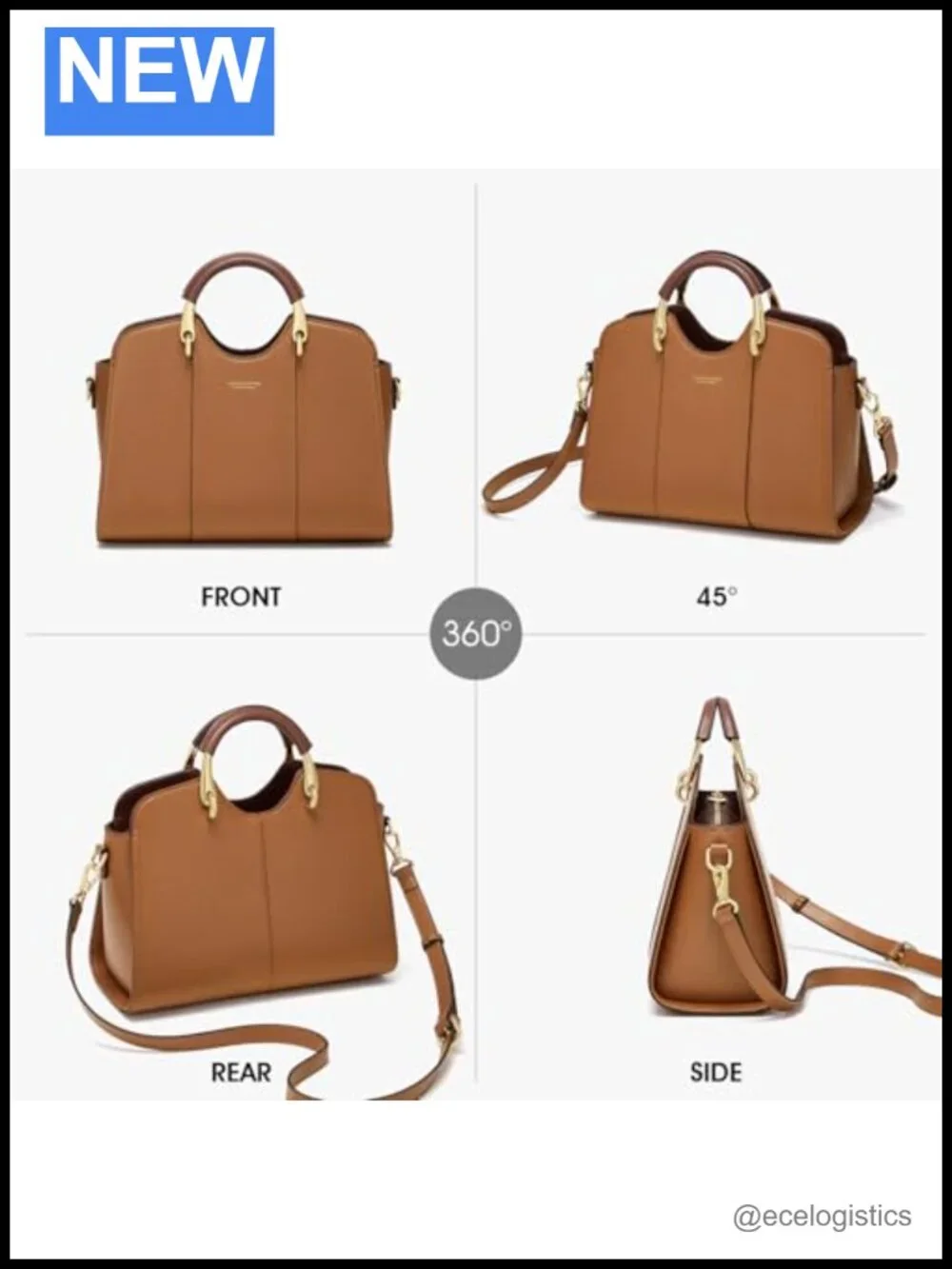 Genuine Leather Satchel Handbag Crossbody Shoulder Bag with Metal Handle